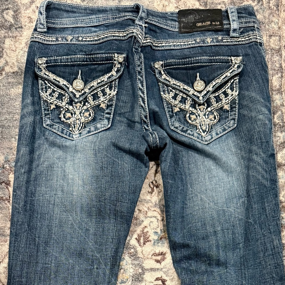 Grace Women's Denim Boot Cut Jeans with Embroidery